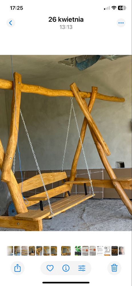 Nowa  masywna huśtawka  ogrodowa , dębowa