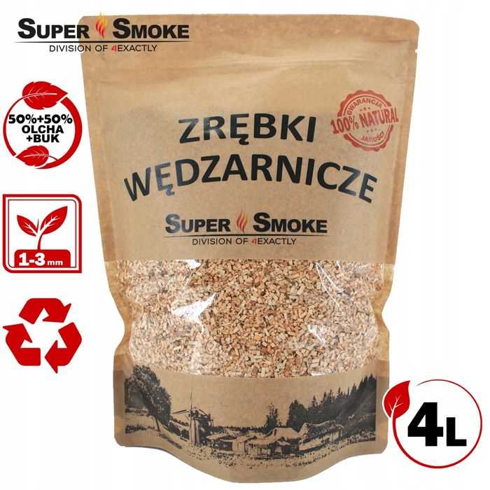 Zrębki Wędzarnicze SuperSmoke OLCHA+BUK KL-02 (1-3mm) 4 Litry Kraft