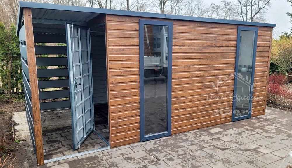SCHOWEK DOMEK OGRODOWY 4,5x2,5 m wiata 1,5x2,5 2x okno  antracyt ID534