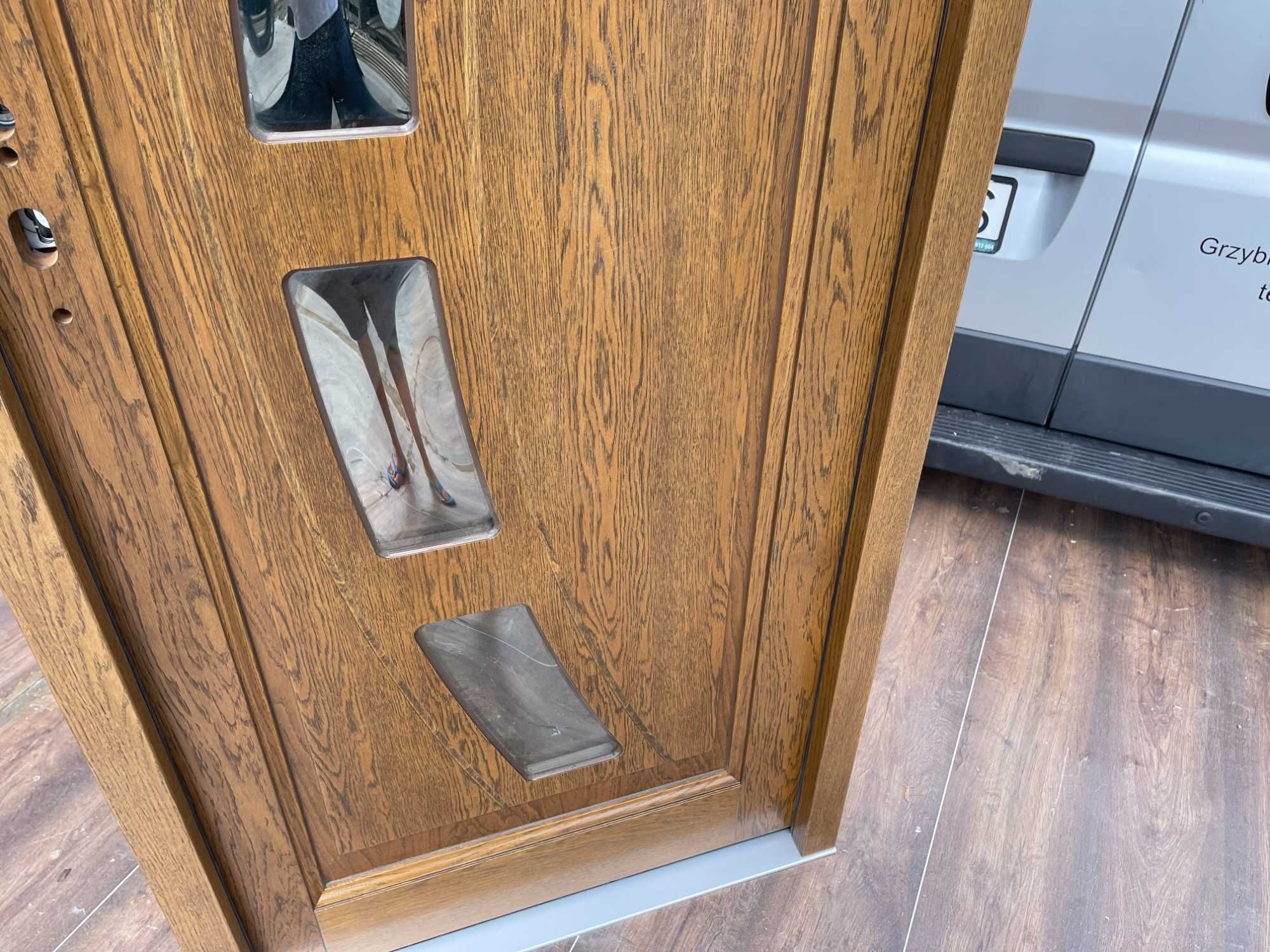 Drzwi zewnętrzne drewniane OD RĘKI stary dąb 88x205 NIETYPOWE
