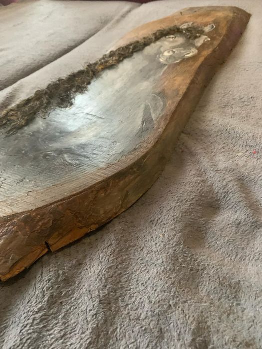 Obraz ręcznie malowany i wyklejany 3d na starej desce