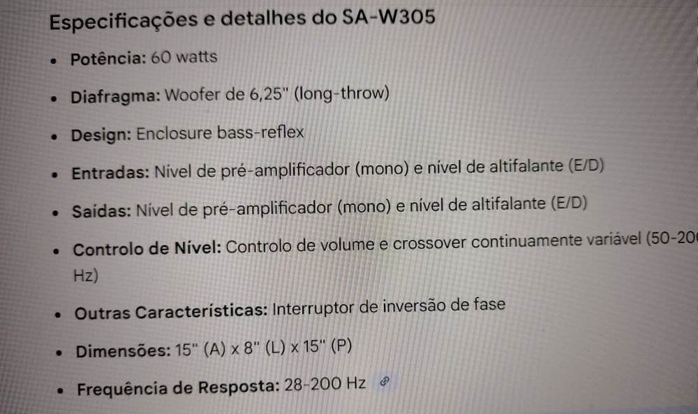 Sony subwoofer activo SA W305 excelente estado.