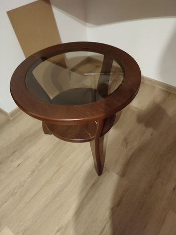 Stół stolik kawowy brązowy drewniany okragly