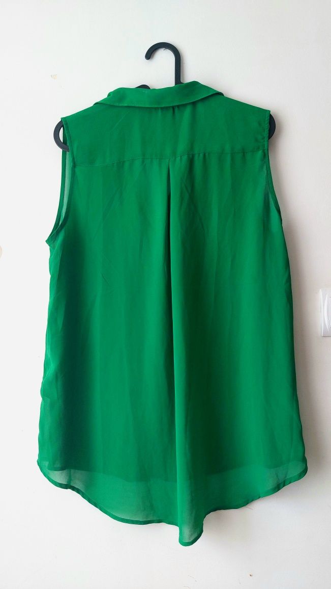 Zielona przezroczysta bluzka bez rękawów H&M rozmiar 38
