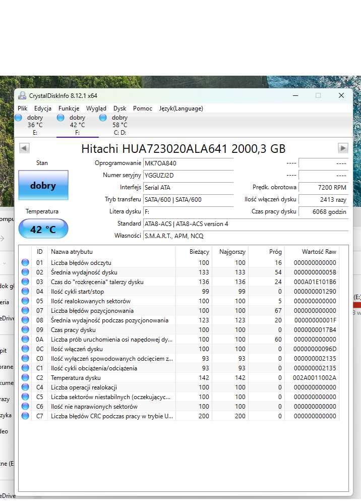 Dysk twardy HDD Hitachi 2TB, SATA III, 7200 RPM