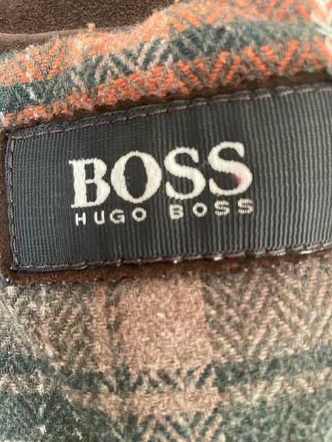 Blusão Hugo Boss pele castanho interior xadres ingles