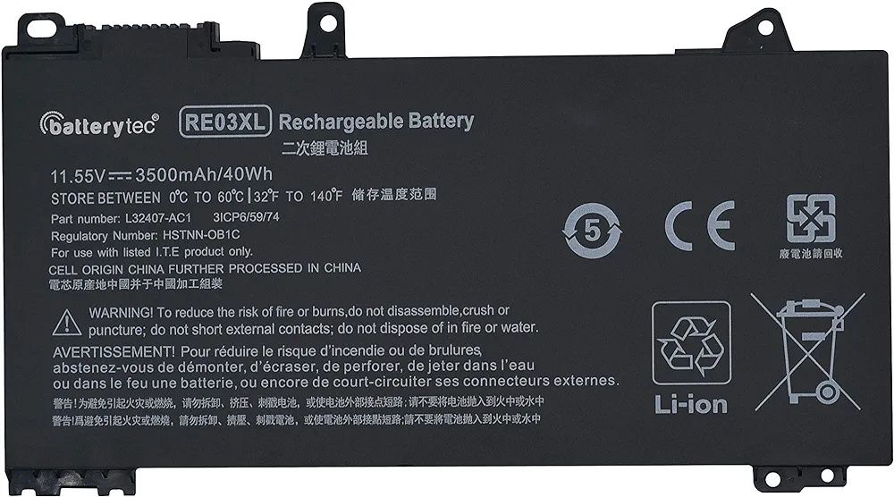 Batterytec re03xl bateria do laptopa zamiennik hp 11,55v 3500mah 40wh