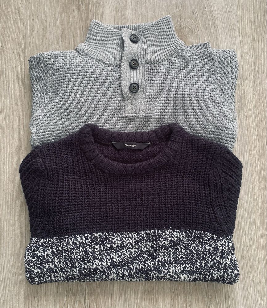 Dwa swetereki chłopięce szary Cubus + granatowo-biały George 110-116cm