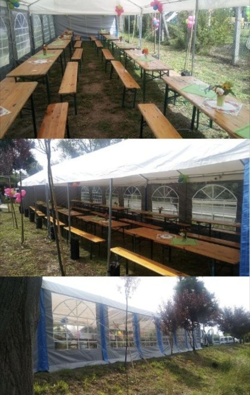 Namiot pawilon ogrodowy imprezowy stoły ławki wynajem