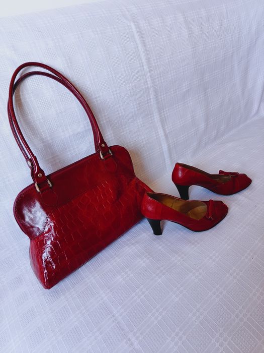 Buty i torebka, skóra naturalna, komplet, jak nowe