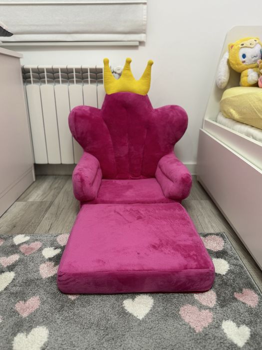 Rozkladant fotel pluszowy z koroną dla dzieci