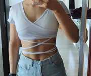 Koszulka bluzka biała nowa crop top z wiązaniem XS