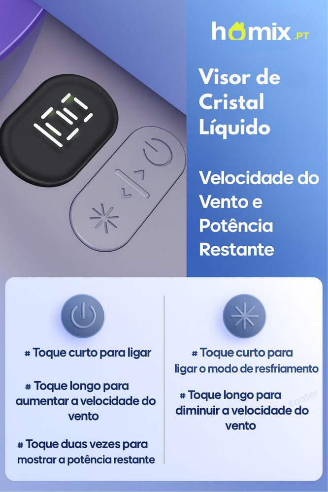 Ventoinha Turbo Portátil KINSCOTER — 100 velocidades, bateria 3600 mAh