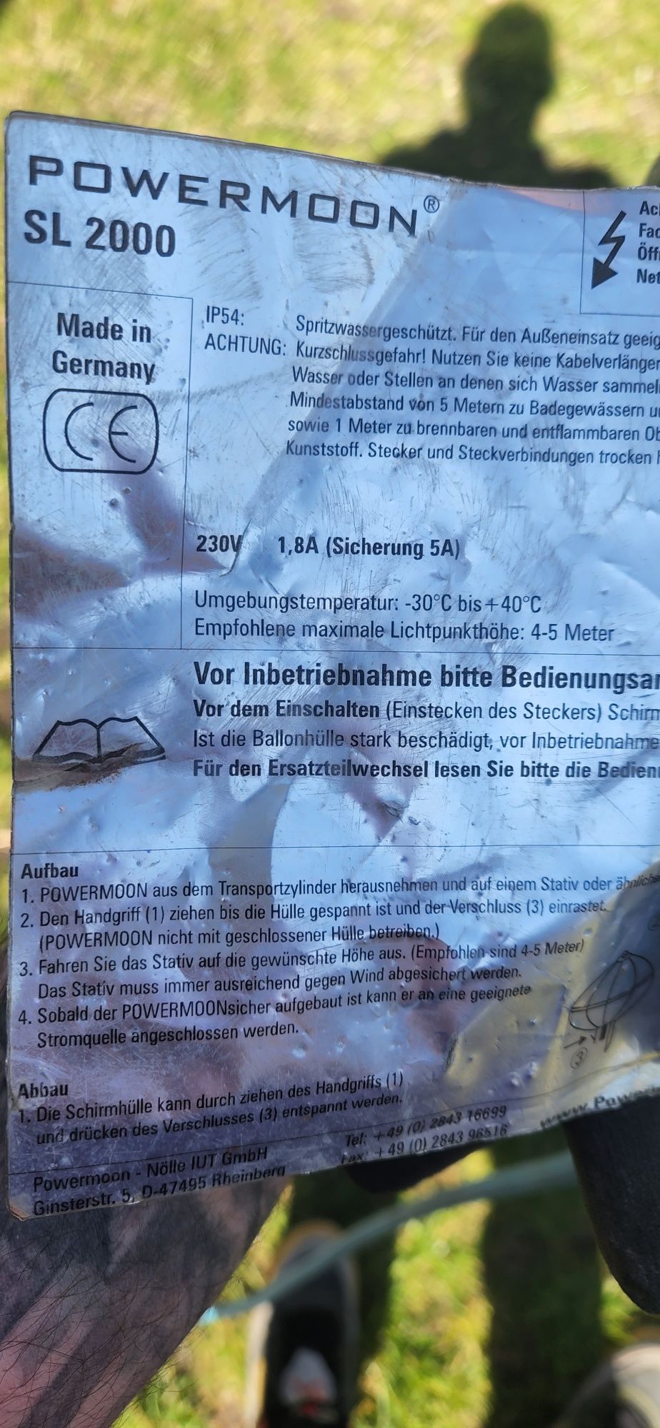 Najaśnica, oświetlenie balonowe POWERMOON SL 2000