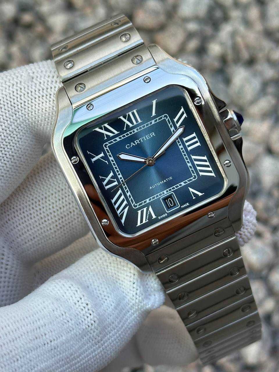 Швейцарские часы Cartier Santos Silver-Blue