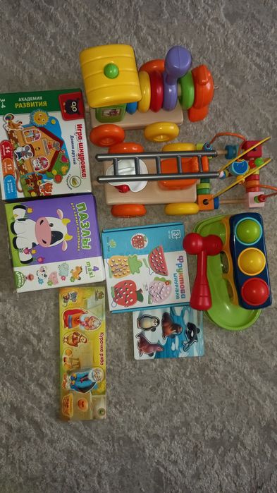 Дерев'яні розвиваючі іграшки, книги для малят