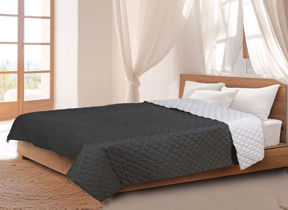 Narzuta Na Łóżko Pikowana Ultradźwiękowo 220X240 Cm Szaro-Czarna