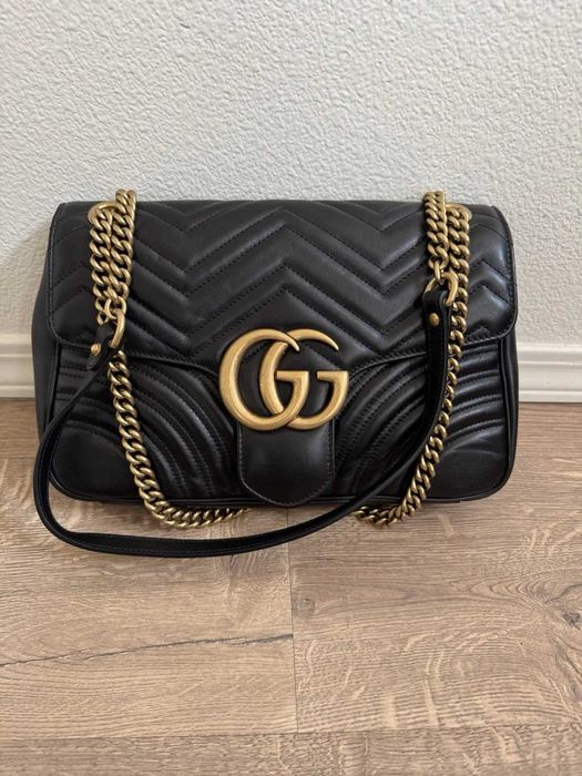 Mochila/Saco Transversal Gucci GG Marmont Média Autêntica, Cor Preto