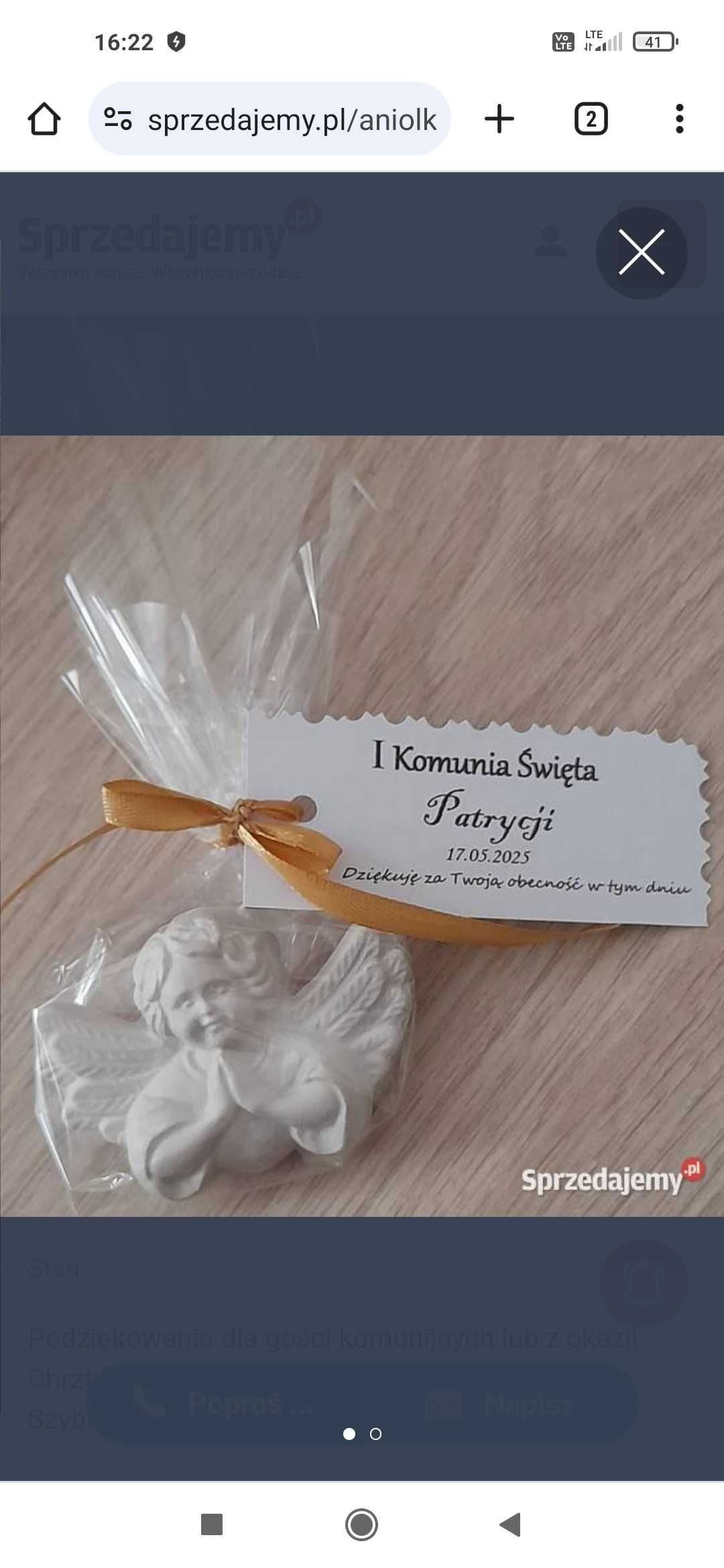 Aniołki z gipsu ceramicznego.Podziękowania Komunia Św. Chrzest