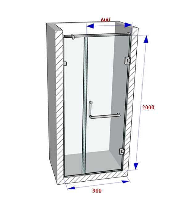 Душевая дверь (перегородка) 90 см (высота 200 см) толщина 8 мм