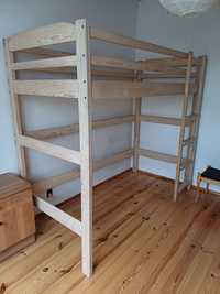Wysokie łóżko, piętrowe, 200x90, materac, drewno