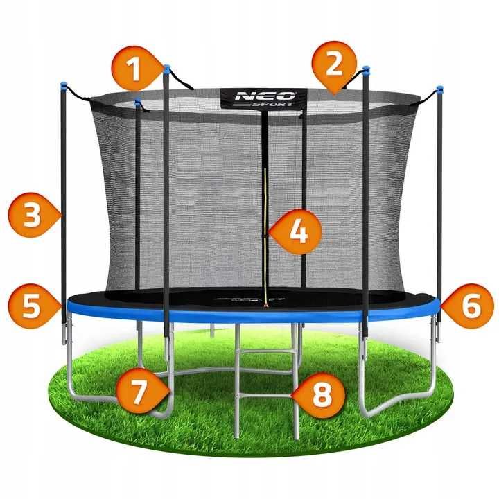 Trampolina Ogrodowa 252 cm (8FT) z Siatką – Dla Dzieci – NeoSport–Nowa