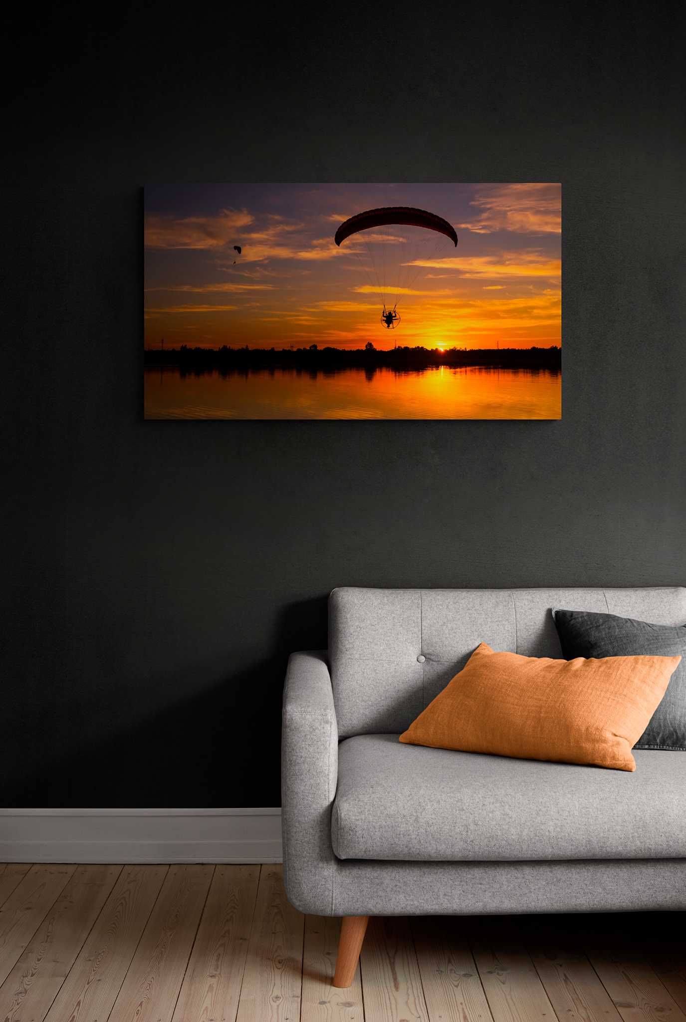 Obraz w Ramie, Plakat Zachód Słońca, Paralotnia, Loft 40x30 cm