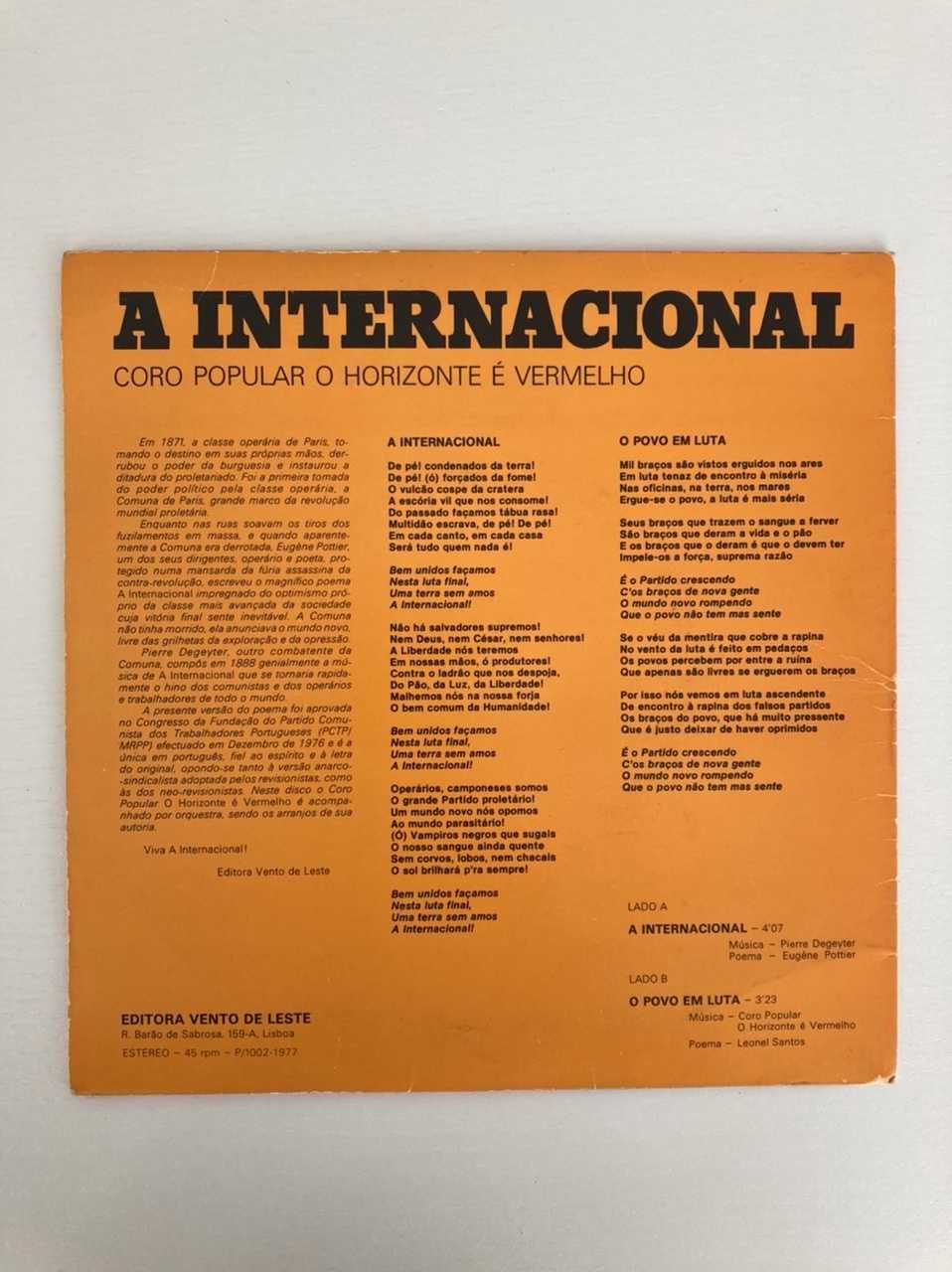 Disco Vinil Coro Popular «O Horizonte É Vermelho» – A Internacional