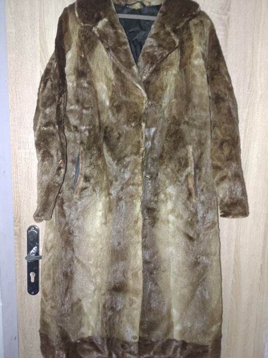 Płaszcz vintage naturalne futro L