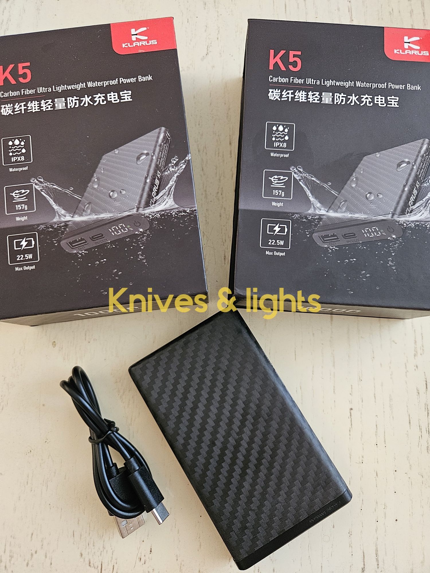 Klarus K5, повербанк з карбону, 10000mah, IPX8!!! НОВИНКА