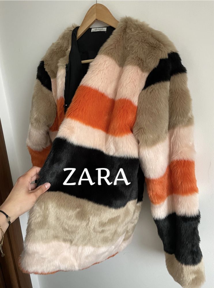 Zara futro w pasy multikolor M