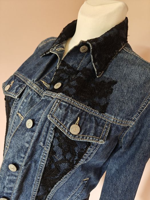 Kurtka ramoneska jeansowa dżinsowa narzutka cyrkonie koronkowa 38 M