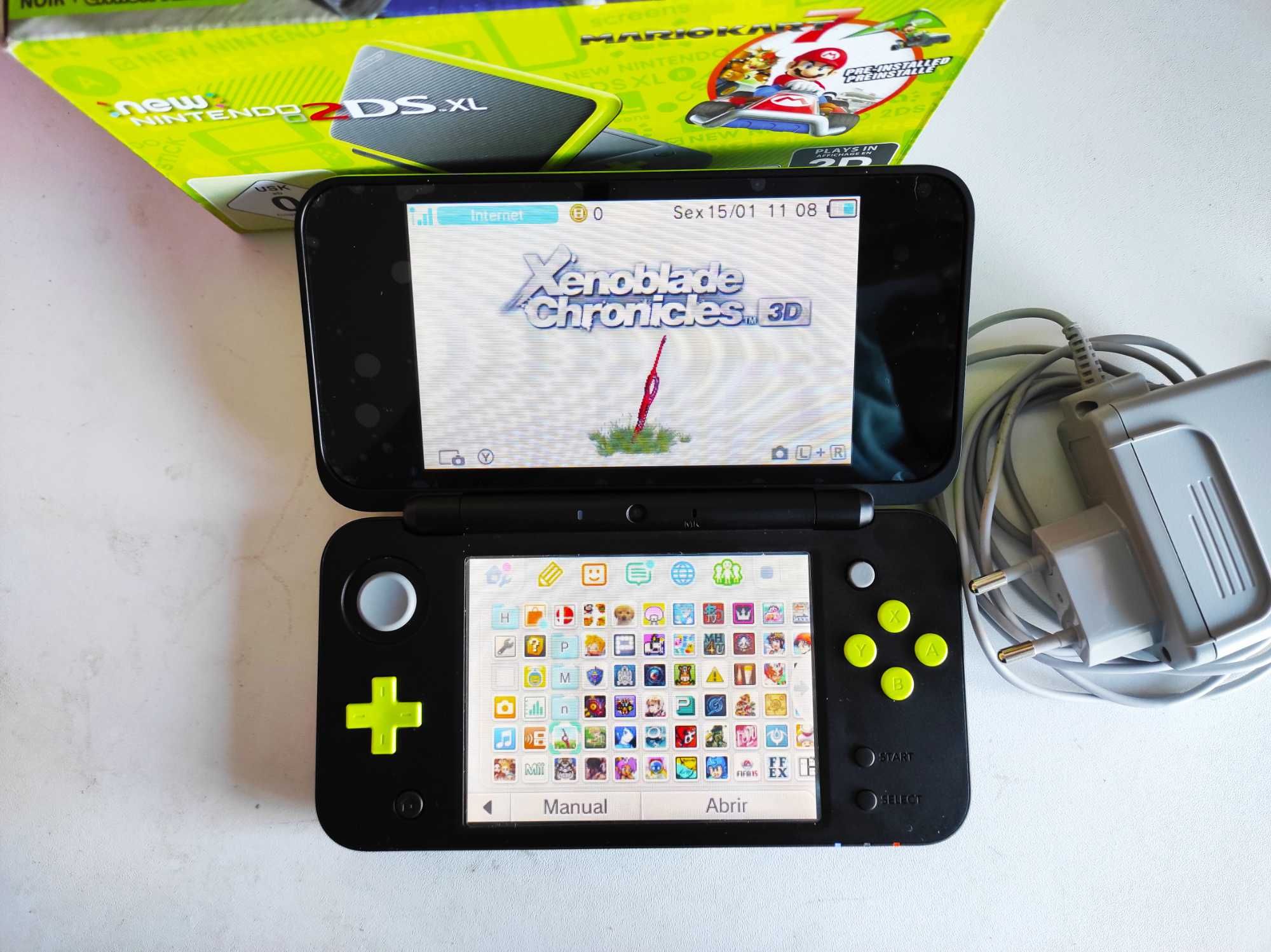 New Nintendo 2DS XL Desbloqueada - Cartão 128 GB - Verde Limão
