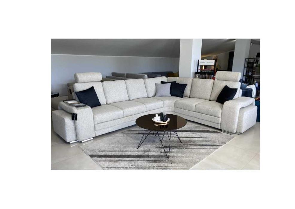 Narożnik ENZO 316x260cm z Pufami, Tkanina Zmywalna BEŻ = Meble Pyka