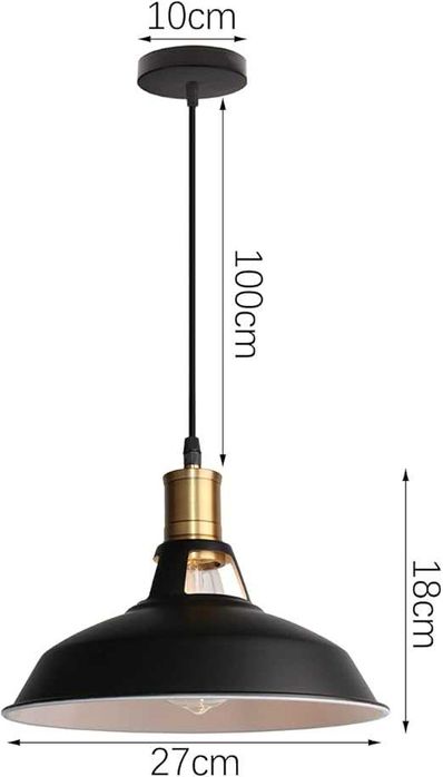 Czarna lampa wisząca Lightess, metalowa, styl retro, średnica 27 cm