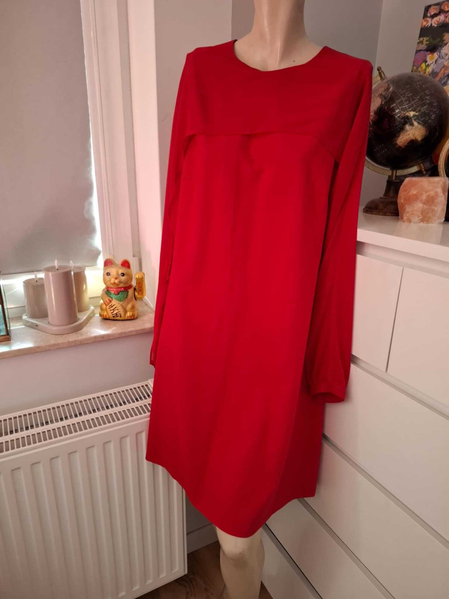 44 XXL BPC selection elegancka czerwona sukienka wieczorowa koktajlowa