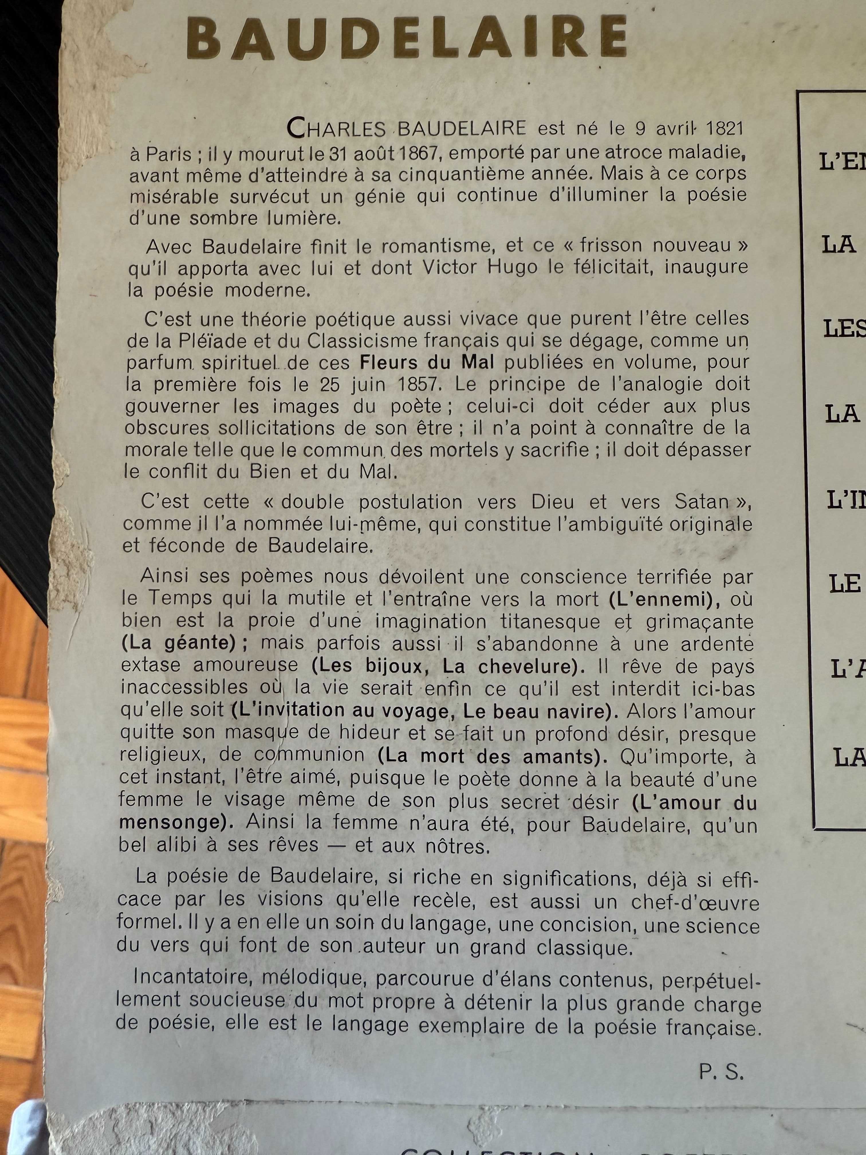 Charles Baudelaire dit par Jean Desailly – Poètes D'Aujourd'hui