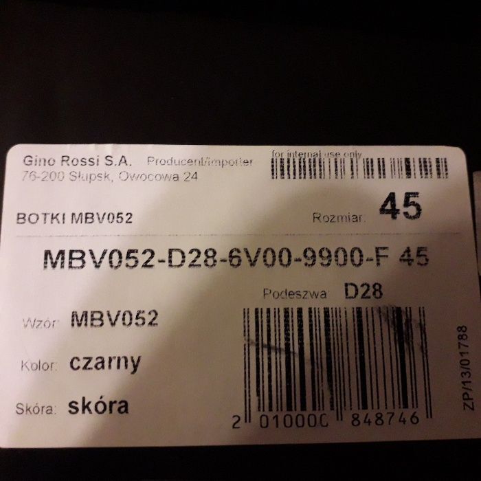 Botki męskie Gino rossi rozmiar 45