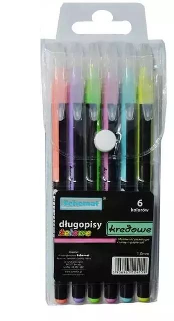 Długopisy żelowe kredowe 6 kolorów. Schemat. Nowy Produkt
