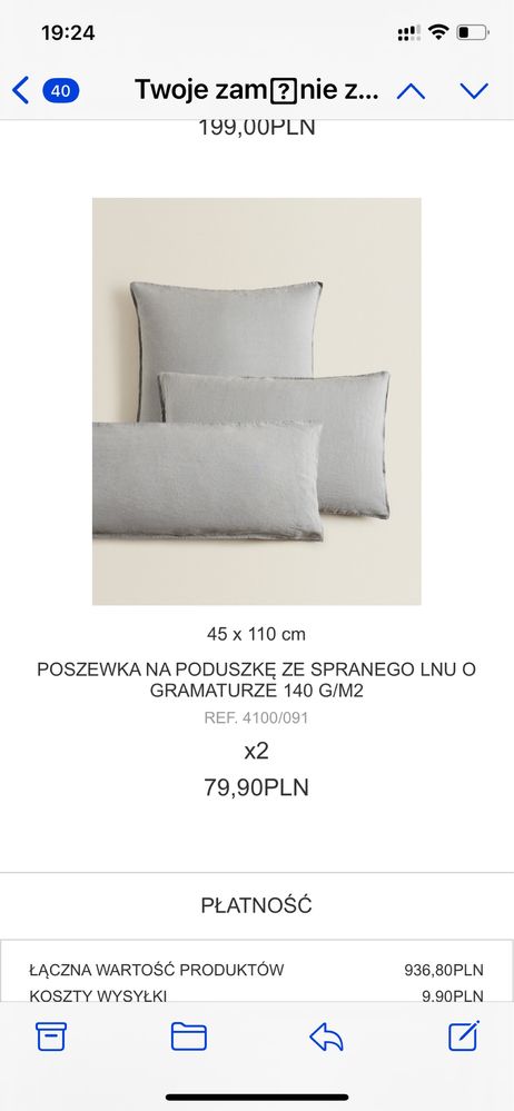 Posciel Zara z lnu szara 240-220 / 50-75 ubrana raz