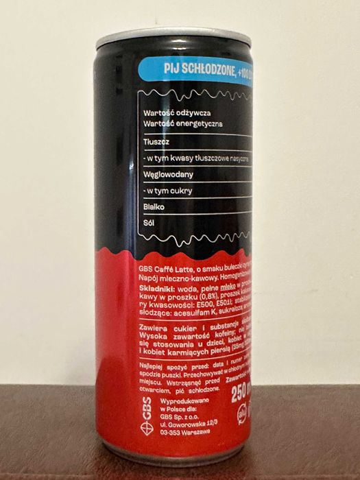 GBS Caffé Latte o smaku BUŁECZKI CYNAMONOWEJ 250ml pakiet 5 puszek