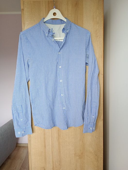 Koszula z długim rękawem w kratkę kratę niebieska biała smog