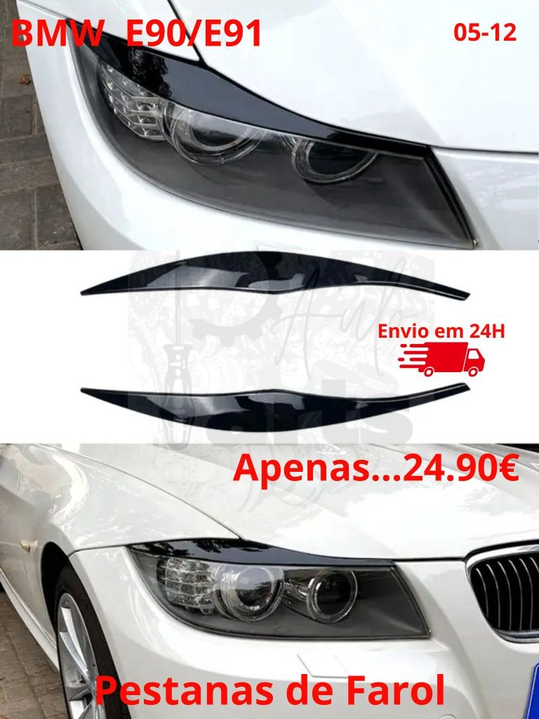 Pestana de Farol em Abs Preto Piano para BMW E90 e E91