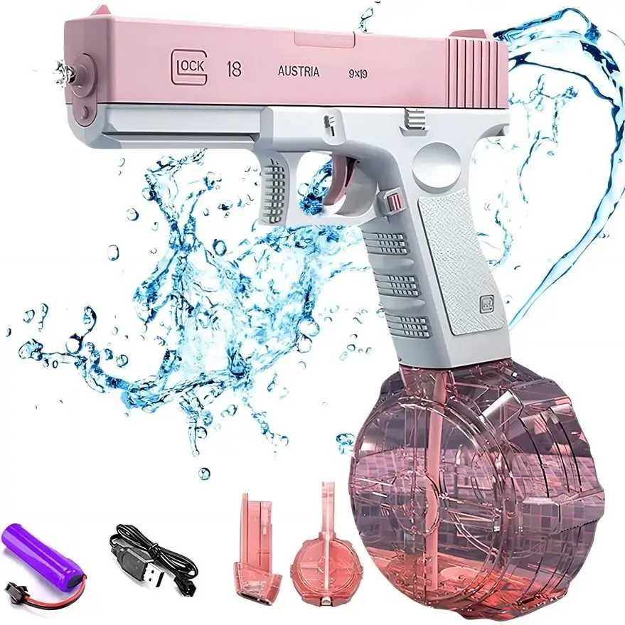 Водяний пістолет Glock електричний акумуляторний, Синій, Рожевий
