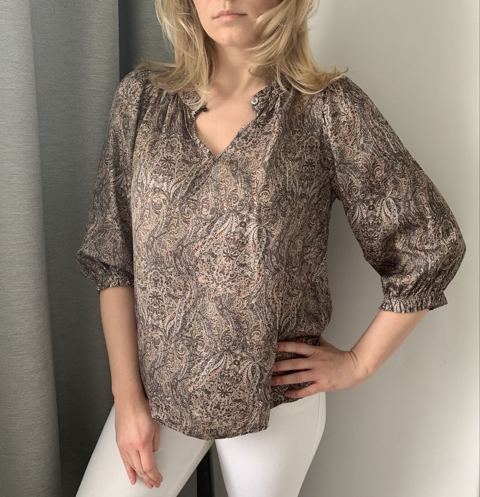 2-BIZ bluzka z rękawem 3/4 z jedwabiem silk seta boho L
