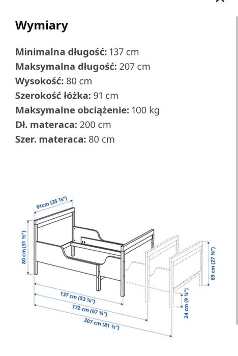 Łóżko dziecięce IKEA SUNDVIK - rozsuwane