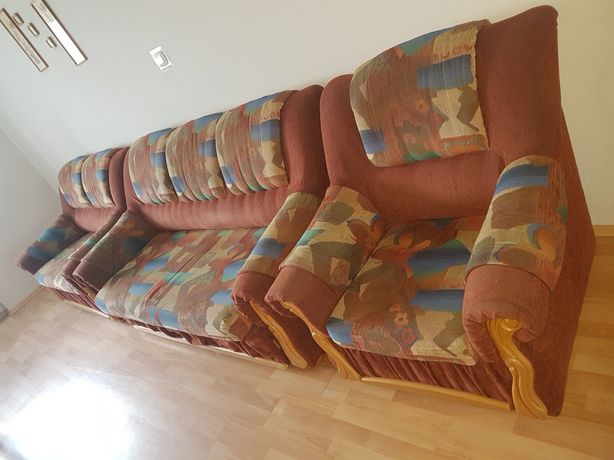 Zestaw komplet sofa kanapa łóżko rozkładane fotel 3 2 1 do renowacji