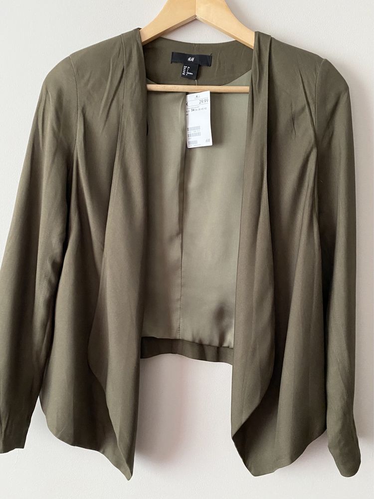 Nowy żakiet narzutka blezer bolerko khaki H&M 34