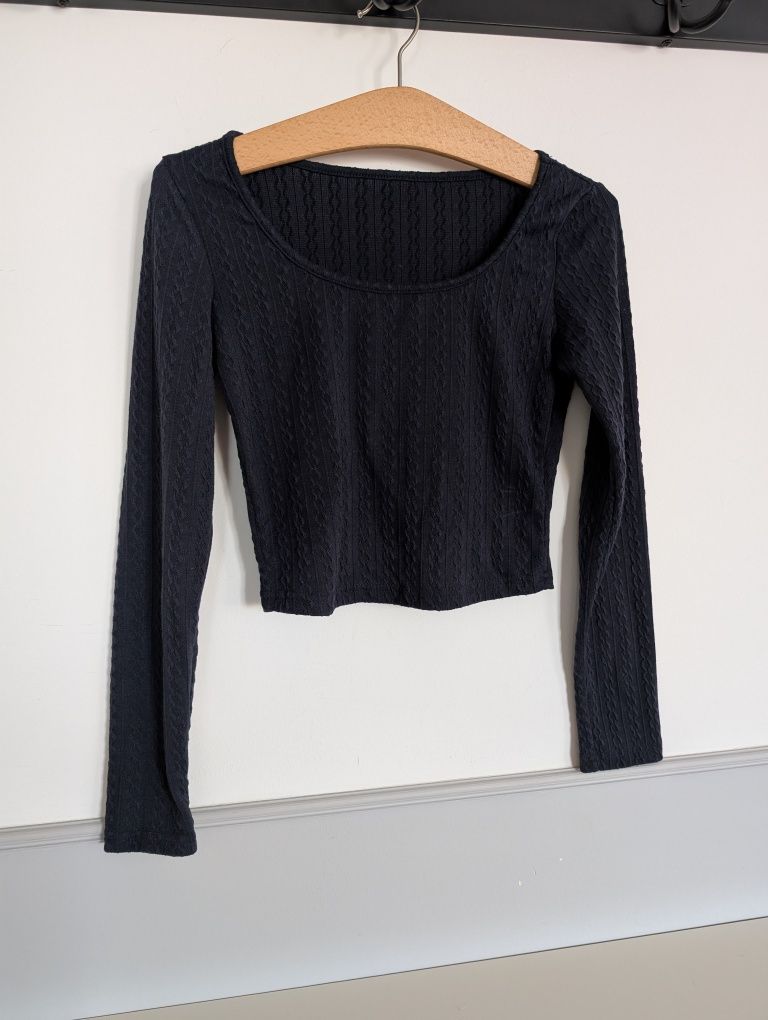 Granatowy Crop top. Rozmiar S. Nowy. Długi rękaw.