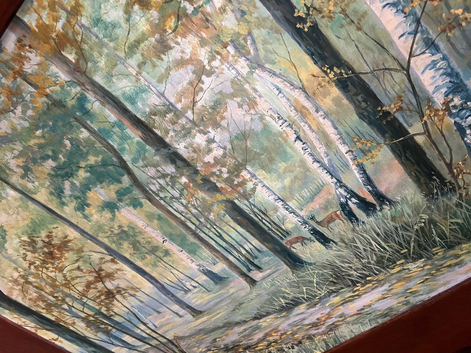 Obraz olejny w dębowej ramie W lesie Obraz podpisany w 60,0 x 76,0 cm